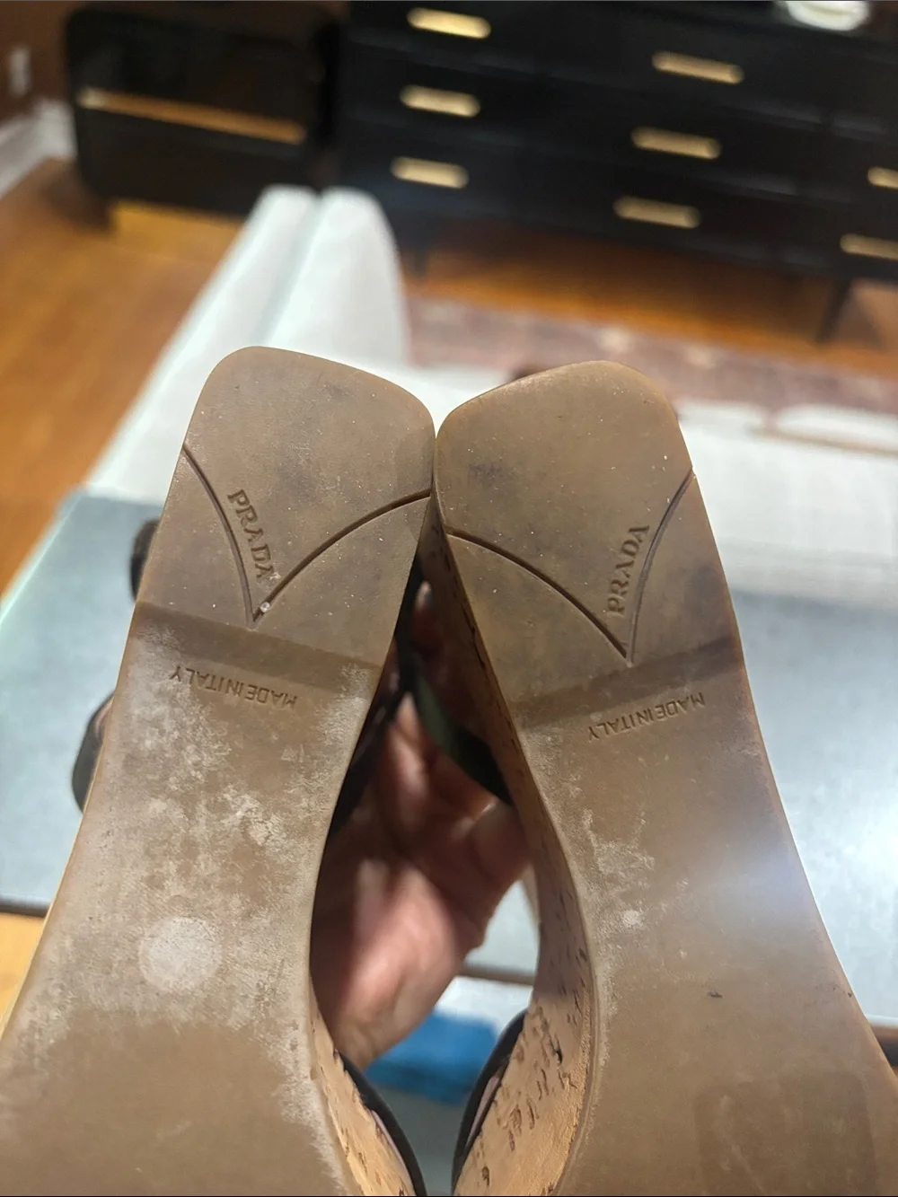 Womens Prada Brown Cork Wedge Sandals - Platform Strappy Heels